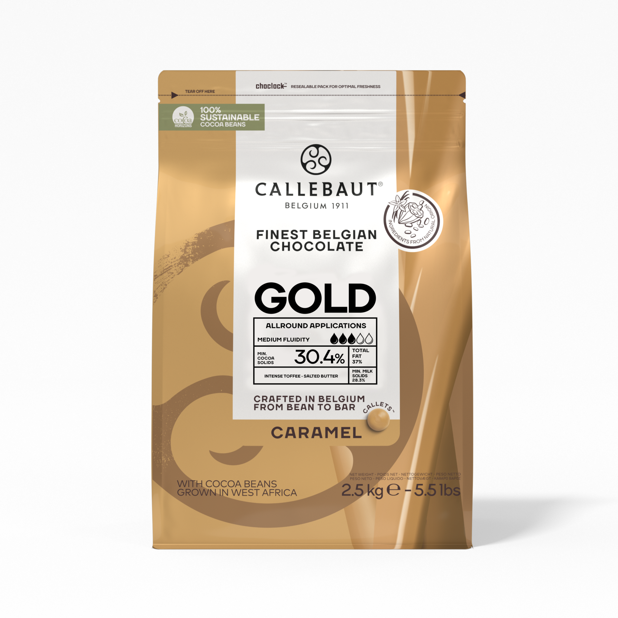 68459 Gold caramel chocolade callets 2,50 kg